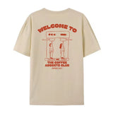 Coffee Addicts Club Graphic T-Shirt for Women Retro Streetwear Barista Tee Unisex Hippie Style Funny Coffee Lover Top