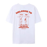 Coffee Addicts Club Graphic T-Shirt for Women Retro Streetwear Barista Tee Unisex Hippie Style Funny Coffee Lover Top