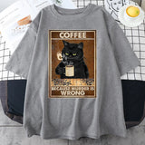 Coffee Because Murder Is Wrong Black Cat Drinks Coffee Funny T-Shirt Oversized Hip Hop T Shirt Cotton Tops Short Sleeves Clothes