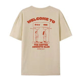 Coffee Addicts Club Graphic T-Shirt for Women Retro Streetwear Barista Tee Unisex Hippie Style Funny Coffee Lover Top