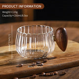 Bincoo 250ml Milk Coffee Cup with Walnut Handle, Transparent Glass Cup, Italian Espresso Latte Cup, Breakfast Oatmeal  cup