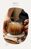 Bincoo 250ml Milk Coffee Cup with Walnut Handle, Transparent Glass Cup, Italian Espresso Latte Cup, Breakfast Oatmeal  cup