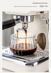 Bincoo 250ml Milk Coffee Cup with Walnut Handle, Transparent Glass Cup, Italian Espresso Latte Cup, Breakfast Oatmeal  cup