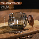 Bincoo 250ml Milk Coffee Cup with Walnut Handle, Transparent Glass Cup, Italian Espresso Latte Cup, Breakfast Oatmeal  cup