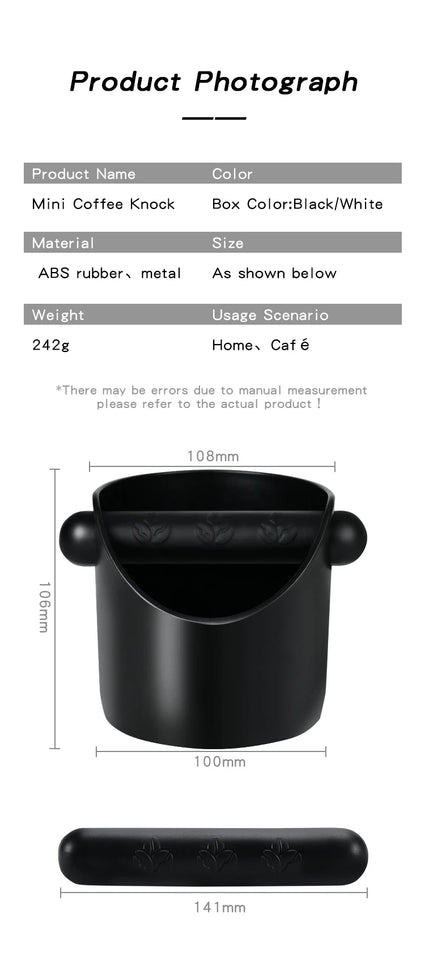Coffee Knock Box For Grind Waste Grounds Dump Anti-slip Pad Shock-Absorbent With Removable Bar Espresso Maker Cafe Barista Tools
