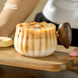 Bincoo 250ml Milk Coffee Cup with Walnut Handle, Transparent Glass Cup, Italian Espresso Latte Cup, Breakfast Oatmeal  cup