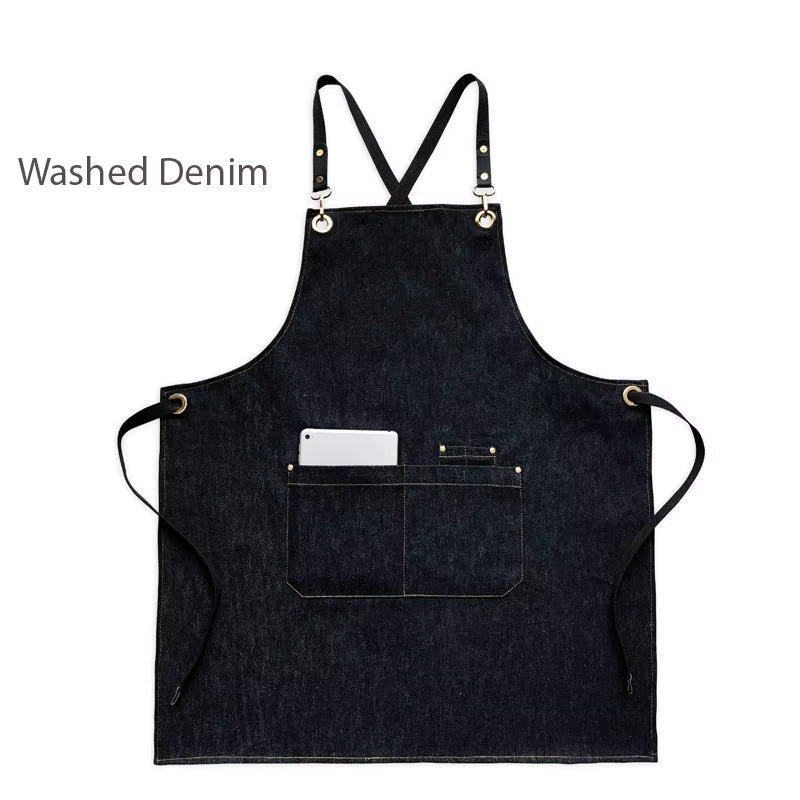 Kitchen Apron Heavy Duty Canvas Barber Work Aprons Unisex Cross Straps Adjustable Salon Hairdresser Bib PU Leather Apron for Men