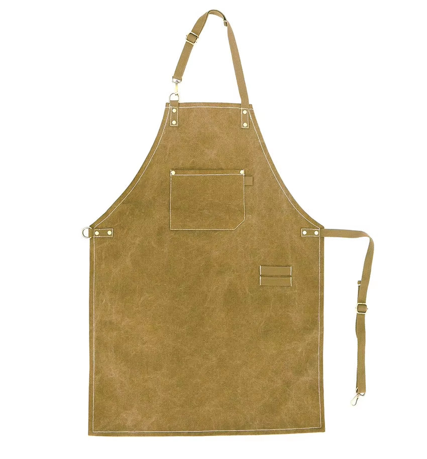 Kitchen Apron Heavy Duty Canvas Barber Work Aprons Unisex Cross Straps Adjustable Salon Hairdresser Bib PU Leather Apron for Men