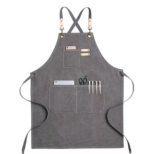 Kitchen Apron Heavy Duty Canvas Barber Work Aprons Unisex Cross Straps Adjustable Salon Hairdresser Bib PU Leather Apron for Men