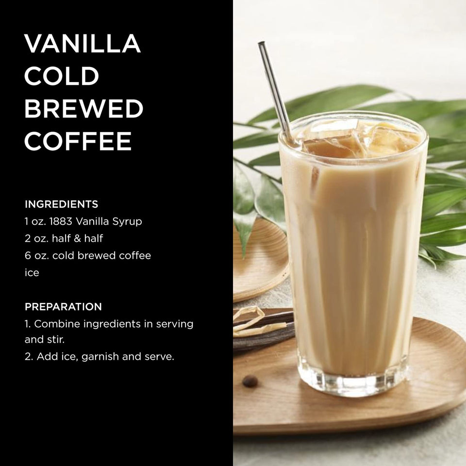 1883 Vanilla Syrup 33.8 Fl Oz Gourmet Flavoring for Coffee Tea Cocktails