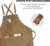 Cotton Cross Back Adjustable Apron [3Rd Generation], Cotton Canvas Cross Back Adjustable Apron with Pockets, M-XXL