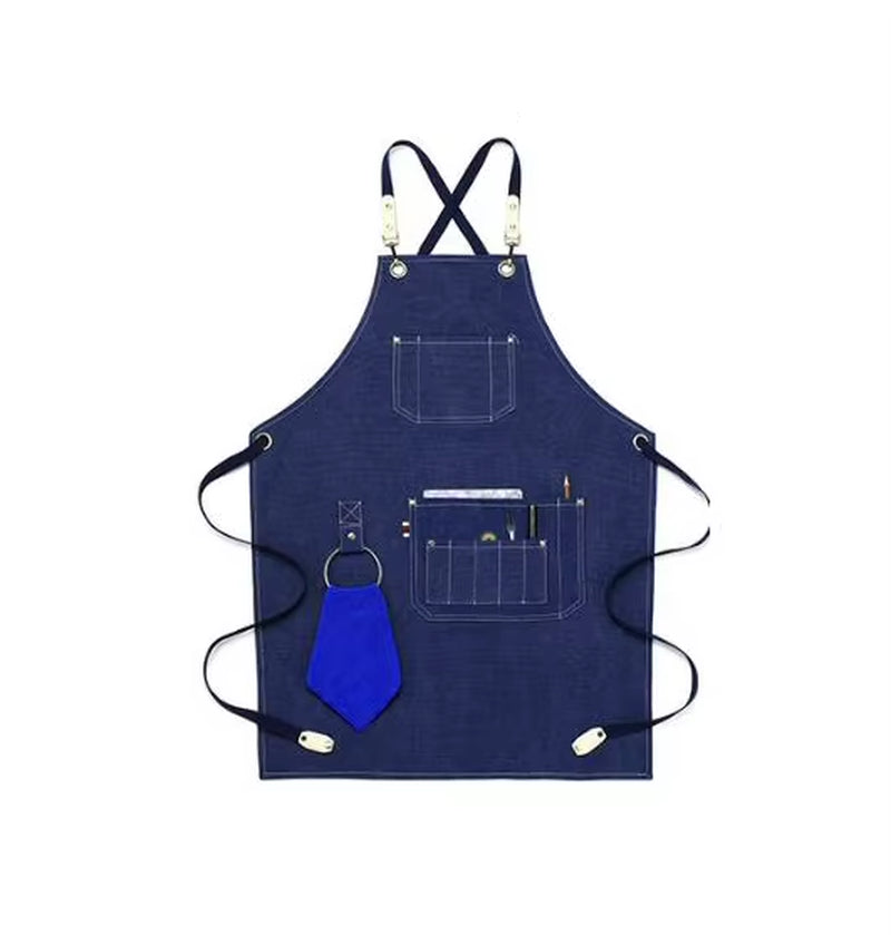 Kitchen Apron Heavy Duty Canvas Barber Work Aprons Unisex Cross Straps Adjustable Salon Hairdresser Bib PU Leather Apron for Men