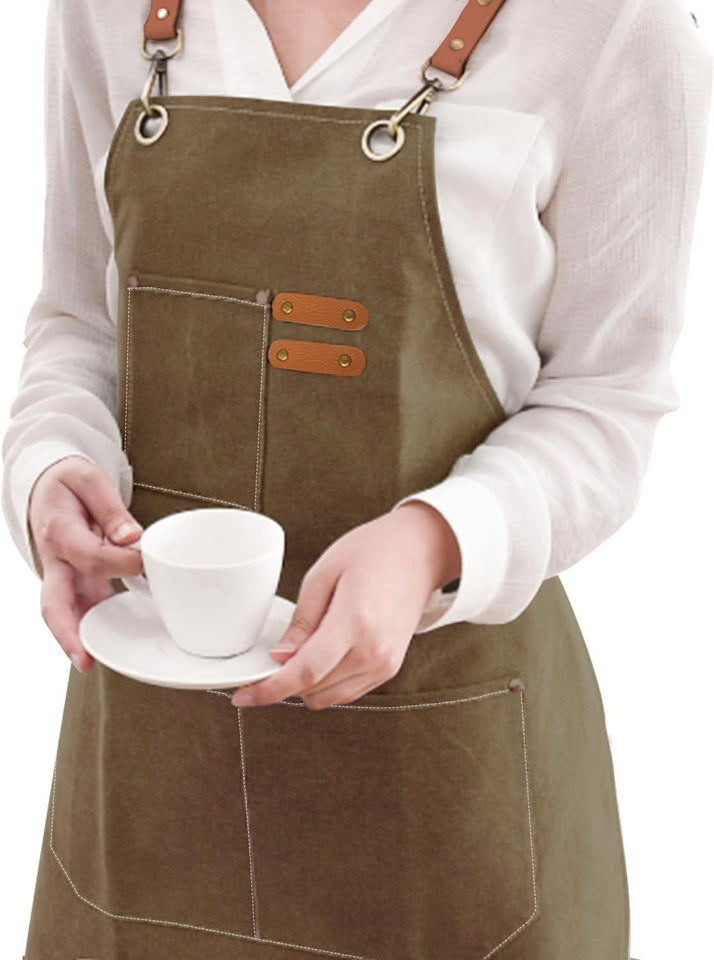 Cotton Cross Back Adjustable Apron [3Rd Generation], Cotton Canvas Cross Back Adjustable Apron with Pockets, M-XXL