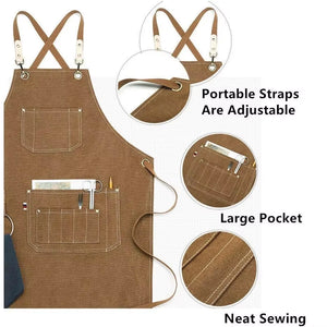 Kitchen Apron Heavy Duty Canvas Barber Work Aprons Unisex Cross Straps Adjustable Salon Hairdresser Bib PU Leather Apron for Men