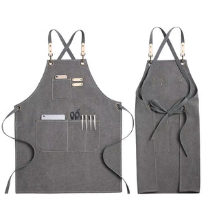 Kitchen Apron Heavy Duty Canvas Barber Work Aprons Unisex Cross Straps Adjustable Salon Hairdresser Bib PU Leather Apron for Men