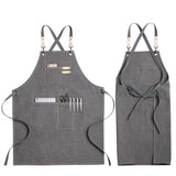 Kitchen Apron Heavy Duty Canvas Barber Work Aprons Unisex Cross Straps Adjustable Salon Hairdresser Bib PU Leather Apron for Men