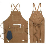 Kitchen Apron Heavy Duty Canvas Barber Work Aprons Unisex Cross Straps Adjustable Salon Hairdresser Bib PU Leather Apron for Men